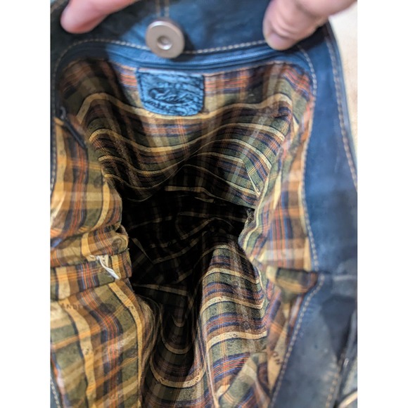 Derek Alexander Leather Hobo Shoulder Bag Dark Blue Distressed Style - Picture 4 of 16